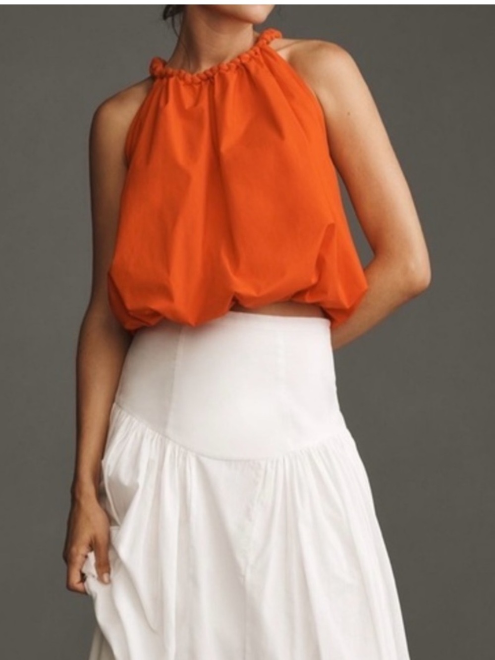 Anthropologie Braided Bubble Hem Sleeveless Blouse Top Medium Orange